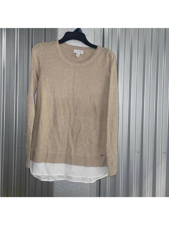 Calvin Klein Sweaters - Calvin Klein Tan Sweater With White Under Shirt Trim Preppy Academia Minimal